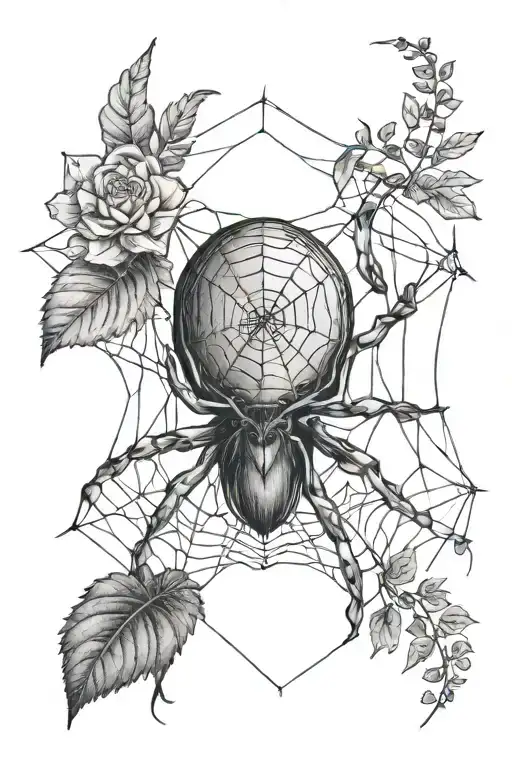 Head Tattoo Spider Web With Plants Instead Of Web Design