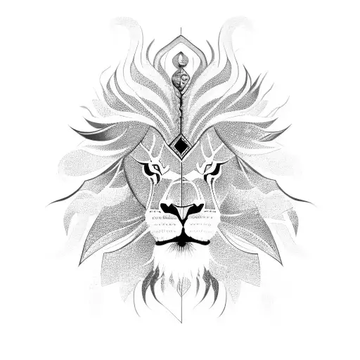 Warrior Lion With Intricate Blackwork Detailing