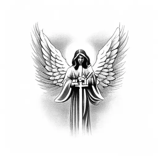 An Angel Holding A Cross In A Dramatic Pose