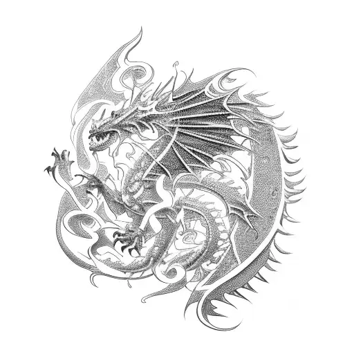 A Fierce Dragon Breathing Fire Surrounded By Intricate Metalwork