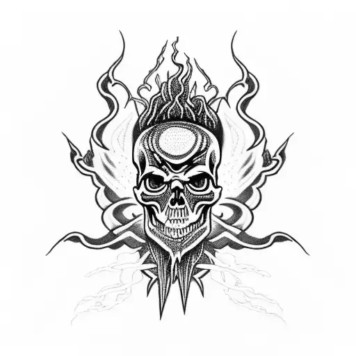 Skull And Cross Bones With Lightning And Fire Tornado