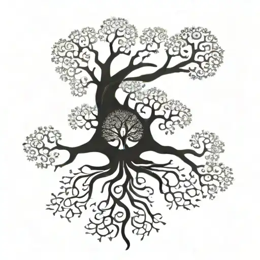 Family Tree With Family Symbol Weaved Into The Roots At The Bottom