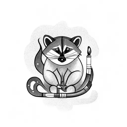 Cartoon Racoon Sitting On A Flaming Missile