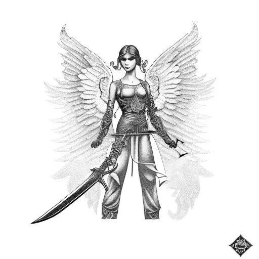 Angel With Sword And Looking Strong