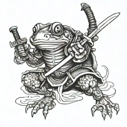Samurai Frog Attacking With Katana Sword