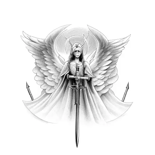 Angel With Sword And Looking Strong