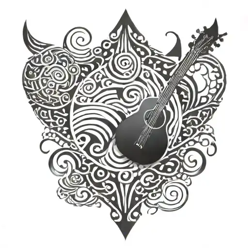 A Combination Of Music Symbols And Maori Patterns Intertwined To Create A Unique Design
