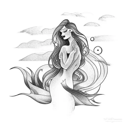 Sensual Mermaid Embracing A Stormy Sea