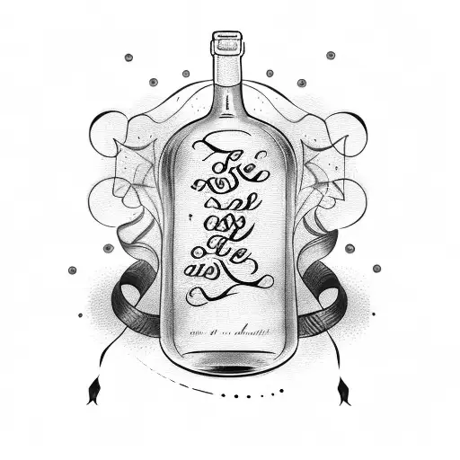 A Romantic Quote In Elegant Calligraphy With A Wine Bottle And Two Glasses Intertwined