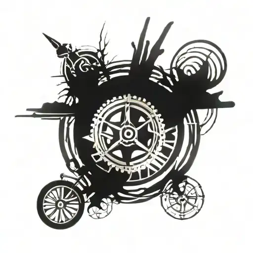 Black Negative Space Tattoo With Wheel Surrounded