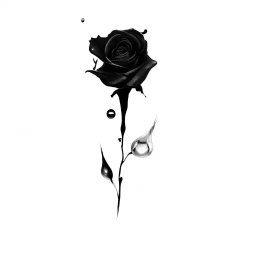 A Black Rose With Drops Of Paint