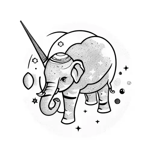 A Cosmic Elephant Floating In Space Surrounded By Colorful Planets