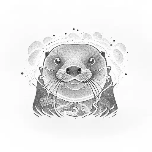 Black And White Otter Swimming On Its Back