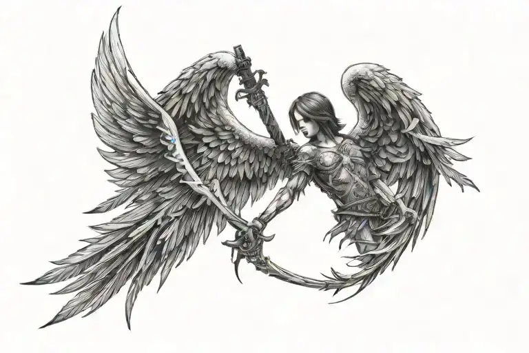 Horror Angel Wings Spread Sword Piercing