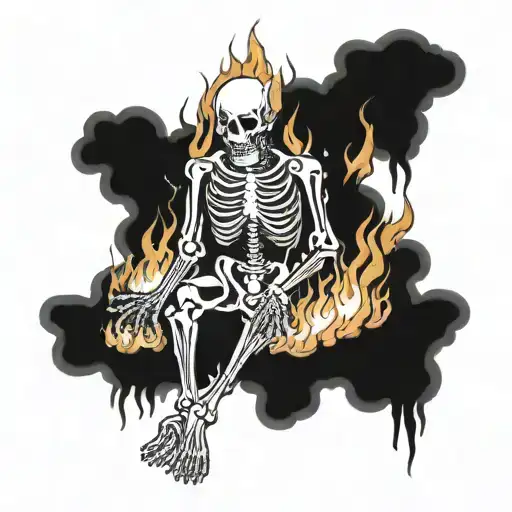 Skeleton Suffering Burning In Hell