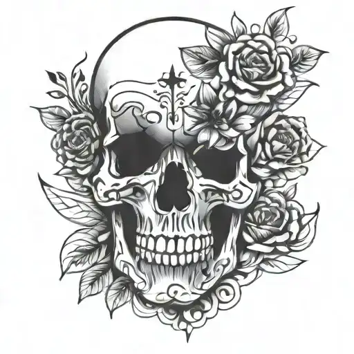 Skulls Lines Flowers Abstract Design