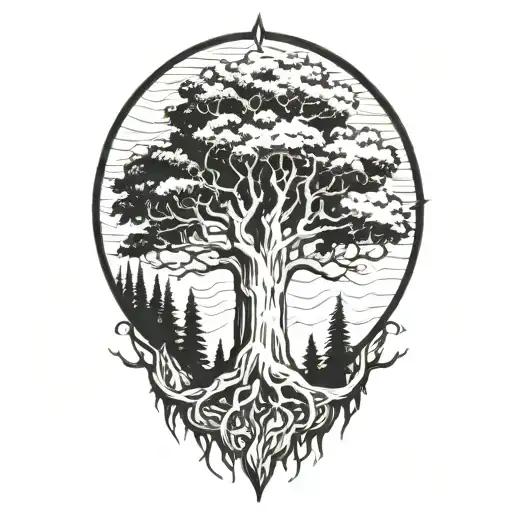 Sequoia Tree Growing With Roots And A Kings Crown