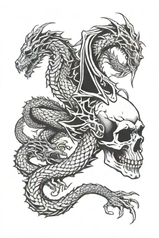 Dragon Wrapped And Skull Surrounded