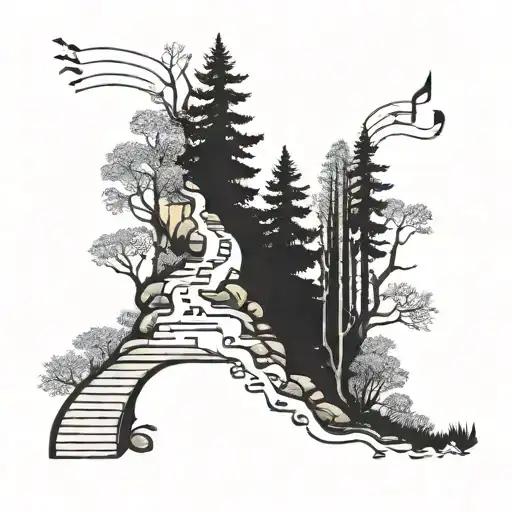 A Hiking Trail Winding Through A Forest With Hidden Musical Notes Along The Path