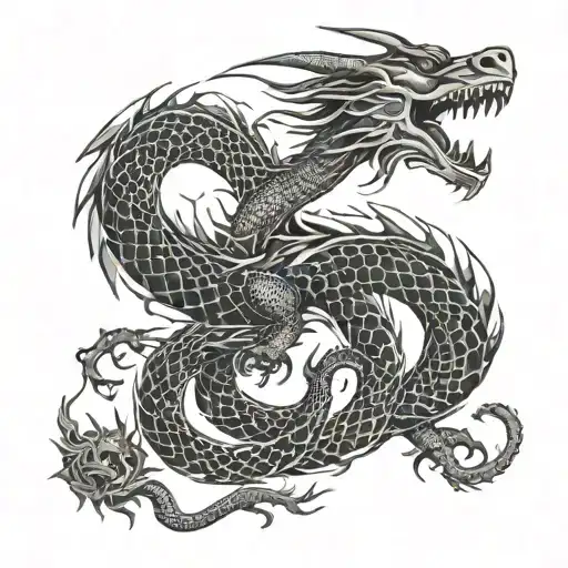 Linear Dragon Tattoo Design