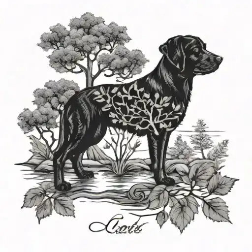 Trees Water Black Lab