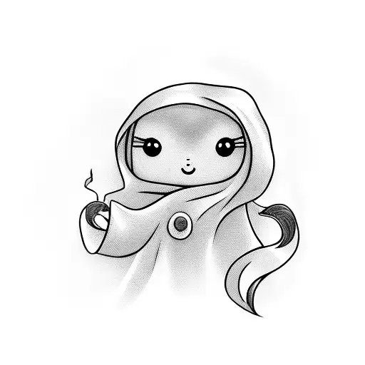 Blanket Cartoon Ghost With Curly Hair And A Laptop