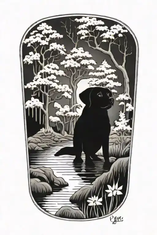 Trees Water Black Lab