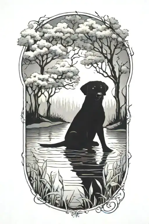 Trees Water Black Lab