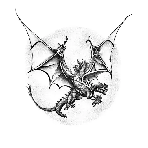 A Majestic Dragon Flying Over A Medieval Castle
