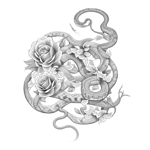 Flowers And Vines With A Snake That Goes Trough Them