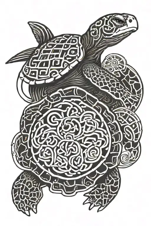 Turtle And Monkey With Celtic Knotwork Design Featuring Vietnamese Symbol