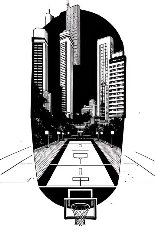 Skyline With Basketball Court