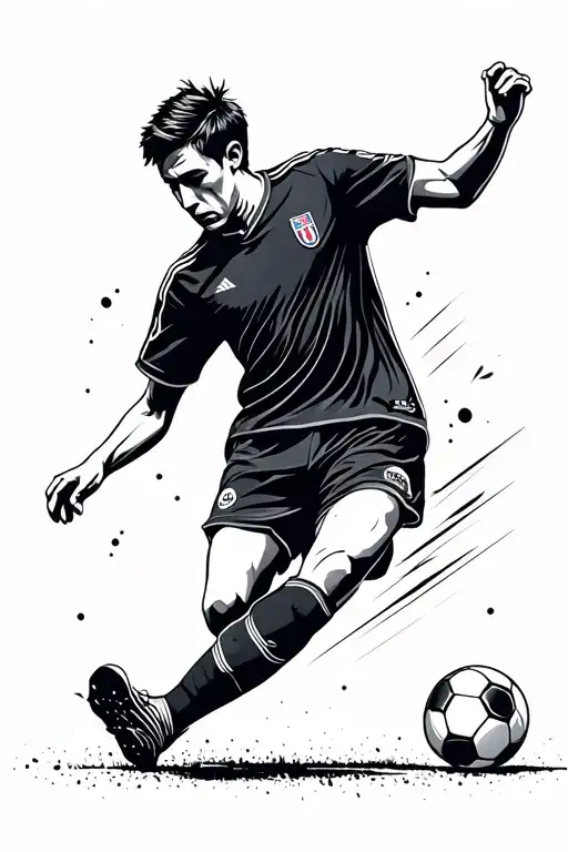 Single Line Minimalist Tattoo Soccer Player Kicking A Ball