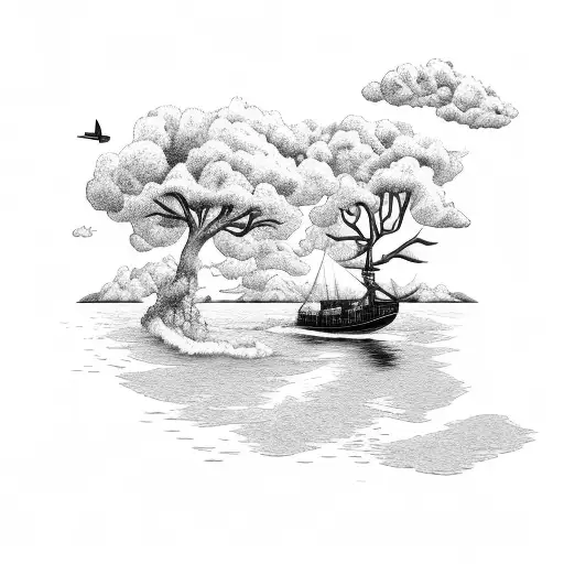 Wind Blowing To A Plane Tree On An Island In The River Nile