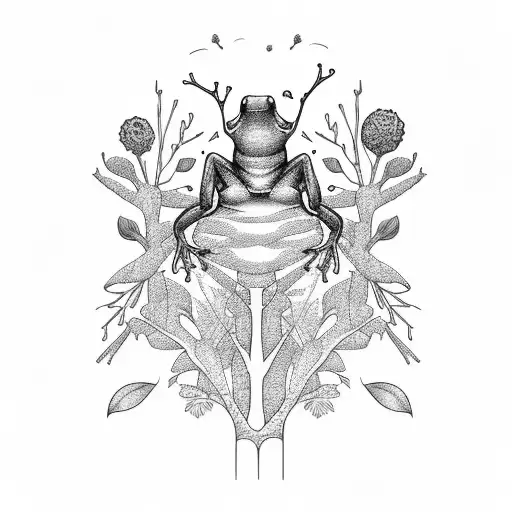 A Forest Scene With Various Herbs And Woodland Creatures Like Frogs And Snails