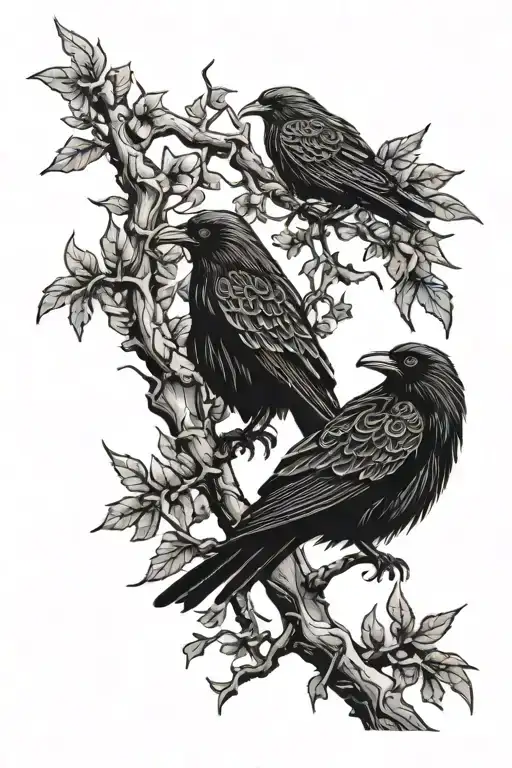 Hugin And Munin On Tree Branches