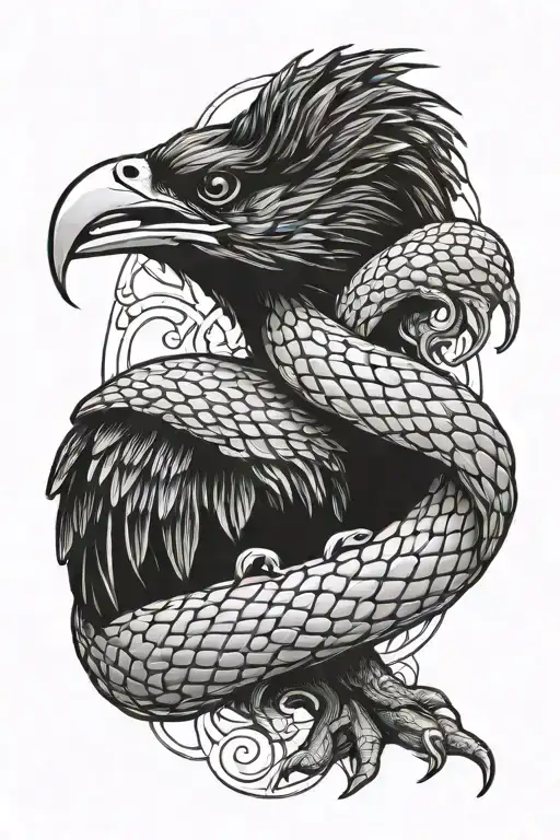 Snake Squeezing A Raven