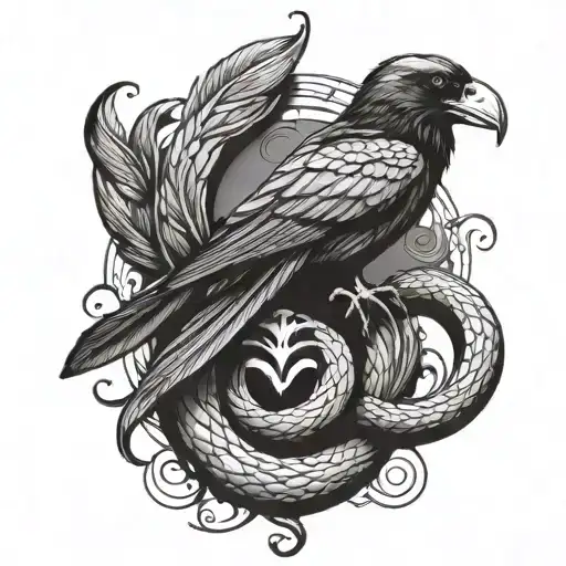 A Snake Squeezing A Raven Surrounded
