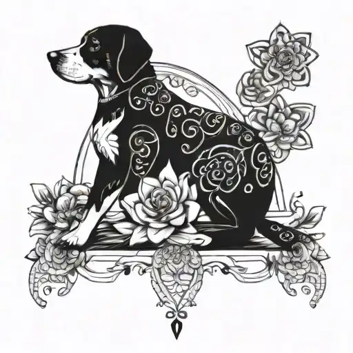 Mandala Dog Prints And Flowers Intertwined