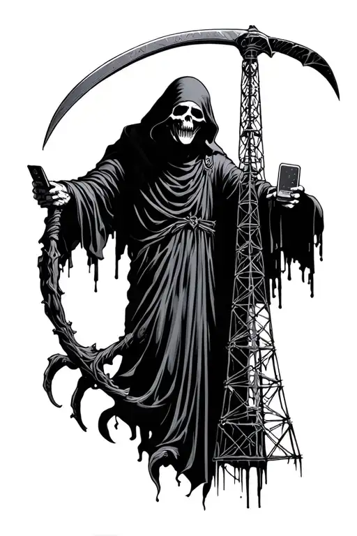 Grim Reaper Holding A Cellphone Tower Instead Of A Scythe