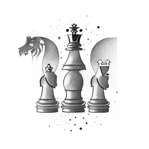 Chess Board With Queen And King Pawns Surrounded By Multiple Normal Pawns