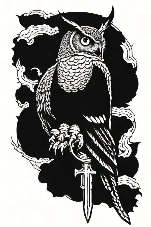 Great Horned Owl With The Eye Of Horus And Wearing A Cross Around It Neck