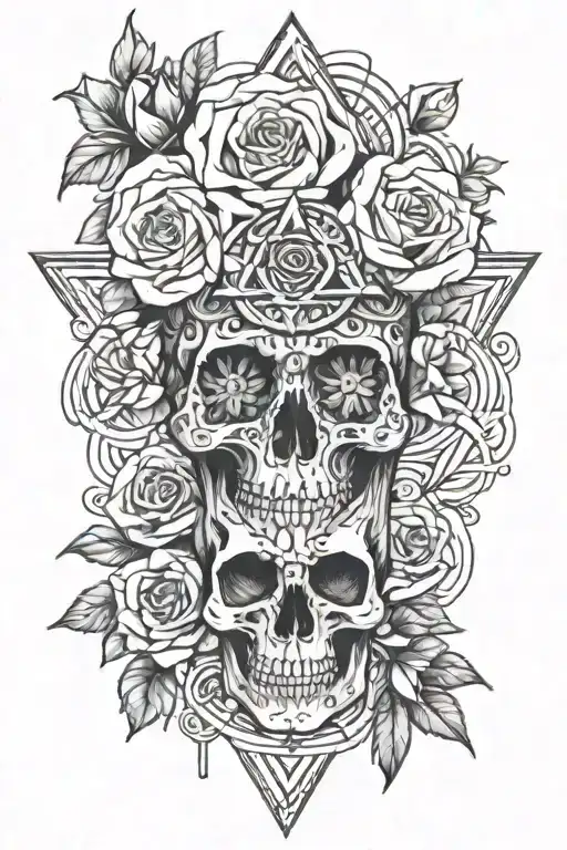 All Seeing Eye Skull Roses Intertwined
