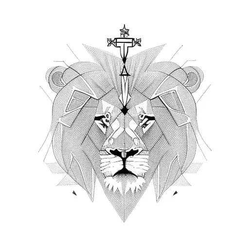 Lion And A Cross With Geometric Shapes Incorporated