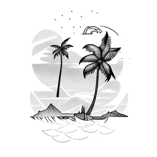Simple Catamaran Tatoo With Palm Tree