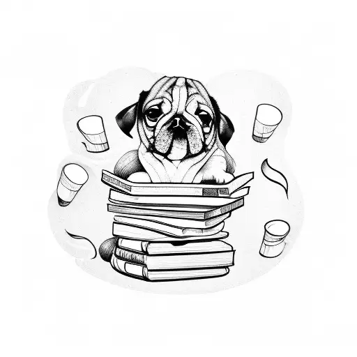 A Dog Curled Up On A Pile Of Books With A Coffee Cup Resting On Top