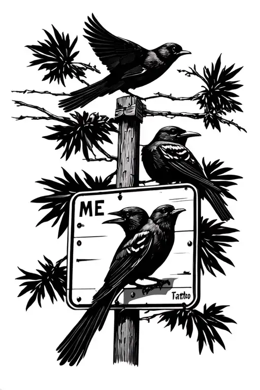 Two Black Birds On A Highway Sign Laughing At Me