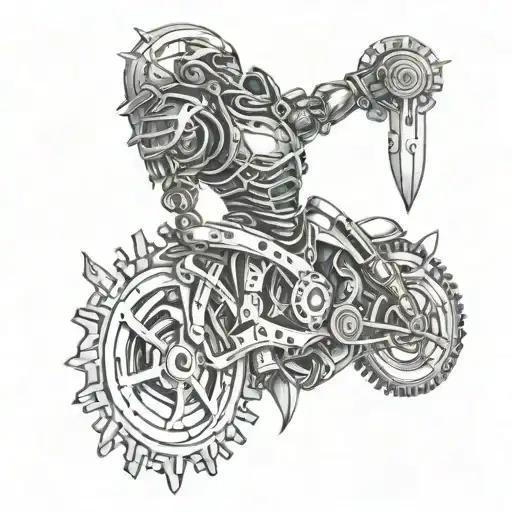 Mechanical Warrior With Gears And Pistons Integrated Into Armor