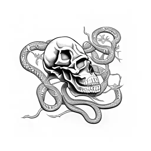 Skull With Snake And Vines