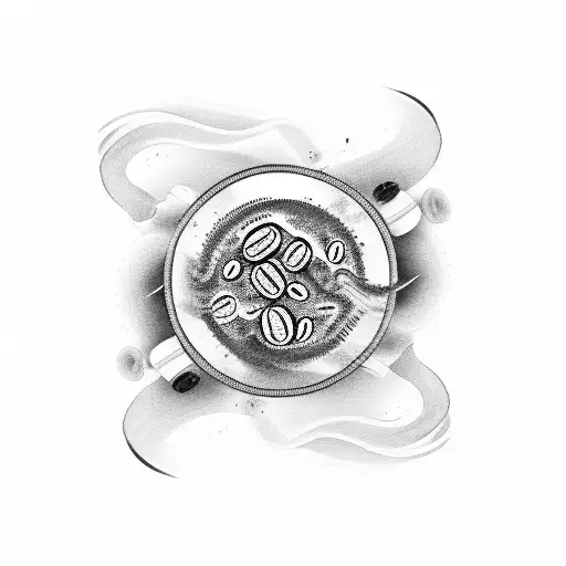 A Camera Lens Surrounded By Coffee Beans And Waves